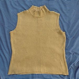 St John Gold knit tank top w turtle neck
